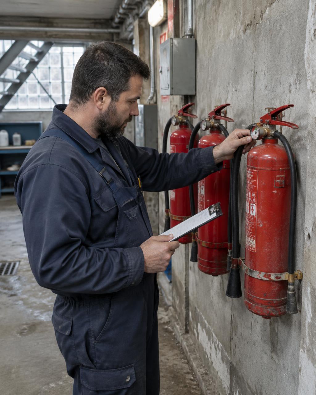 Certified fire extinguisher inspection by an RC Holding technician